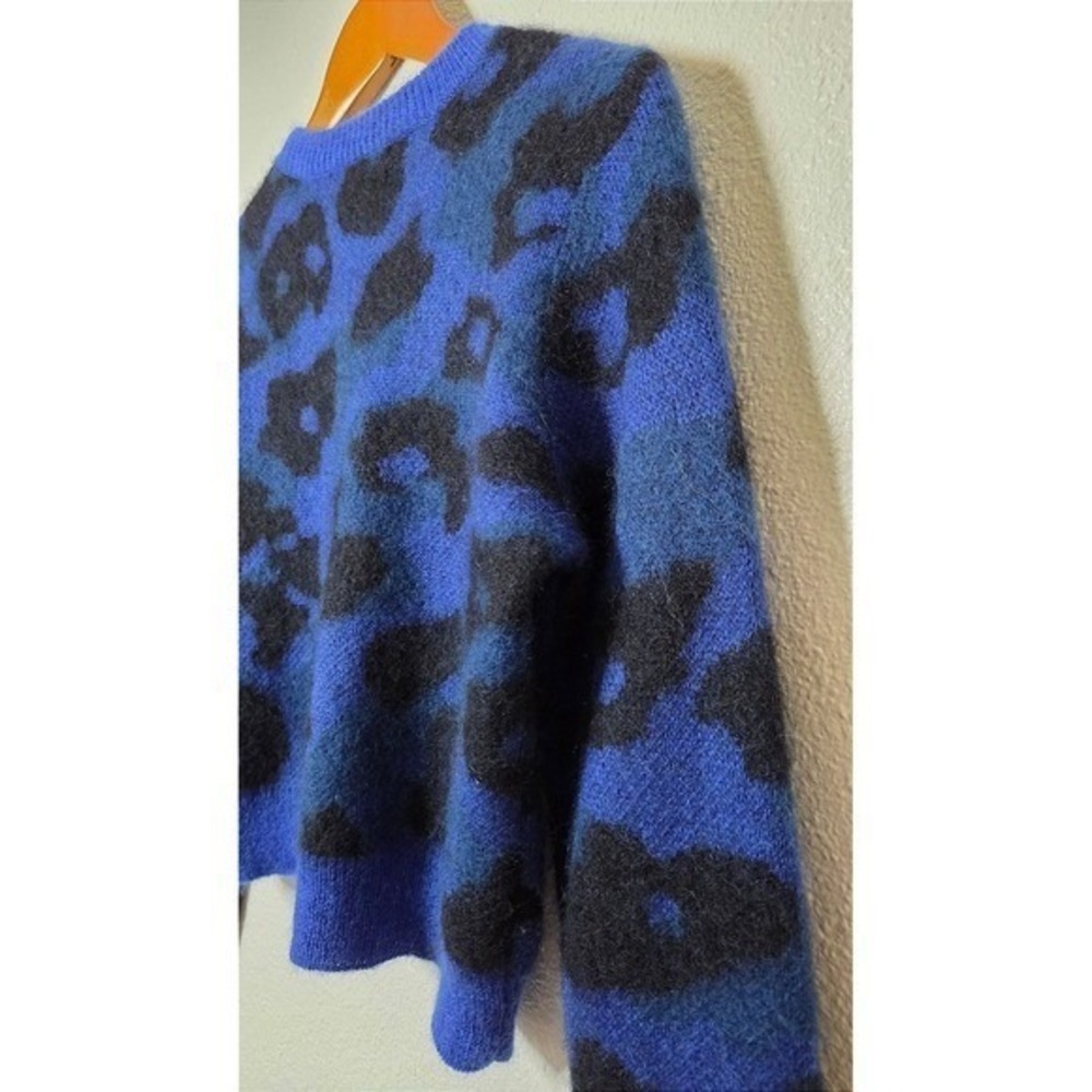 Rag & Bone Blue Leopard Mohair Sweater Cropped Mob Wife Knit XS - Picture 7 of 7